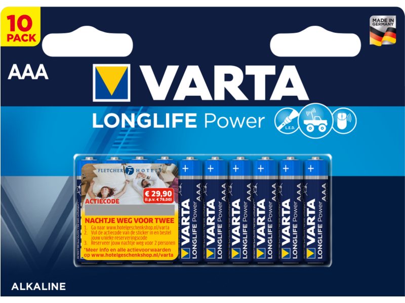 Varta batterij longlife aaa lr03 blister 10 fletsc